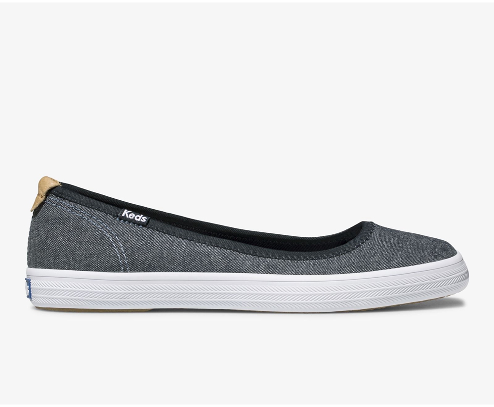 Keds Slip Ons Navy - Bryn Chambray - Womens WDGSBX-049